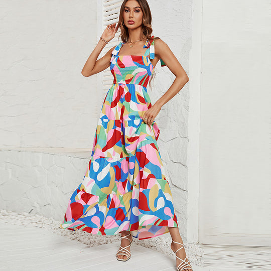 Damen Langärmliges Maxi-Kleid mit verspieltem Mehrfarbigem Design R&B