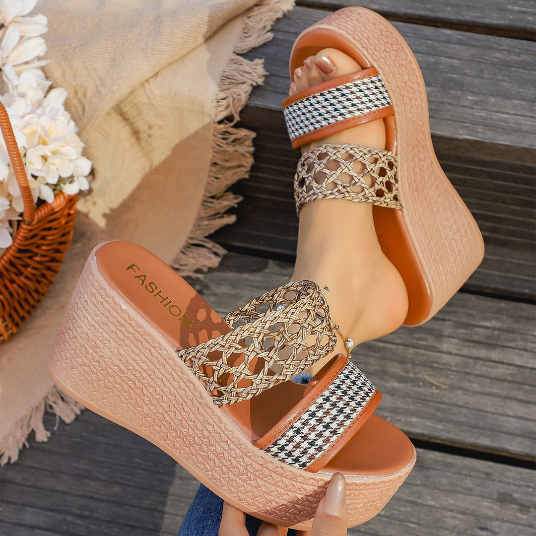 Damen Wedge-Sandalen mit geflochtenem Riemen und rutschfester Sohle R&B