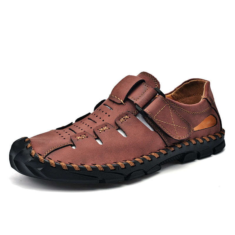 Herren Bequeme Leder-Sandalen mit verstellbarem Klettverschluss R&B