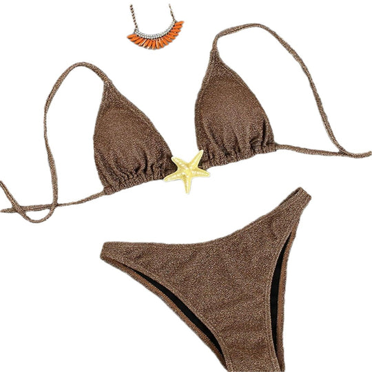 Damen Triangel-Bikini mit funkelndem Glitzereffekt und charmantem Stern-Detail R&B