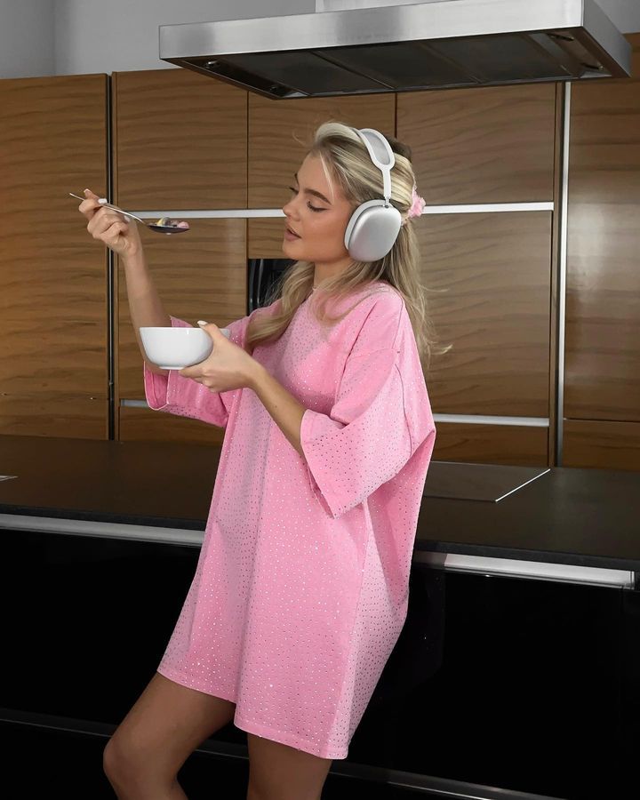 Damen Oversized T-Shirt mit glänzenden Akzenten R&B