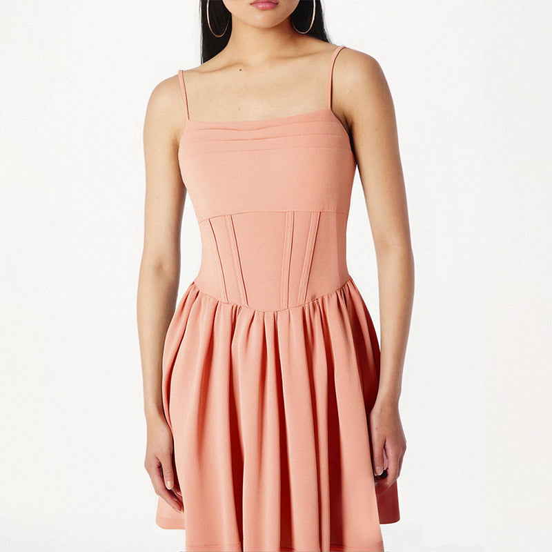Damen schickes Sommerkleid mit Trägern und Falten R&B