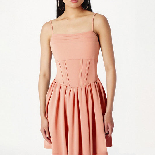 Damen schickes Sommerkleid mit Trägern und Falten R&B