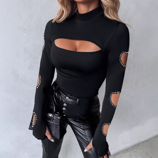 Damen Langärmliges Oberteil mit einzigartigem Cut-Out-Design und dekorativen Details R&B