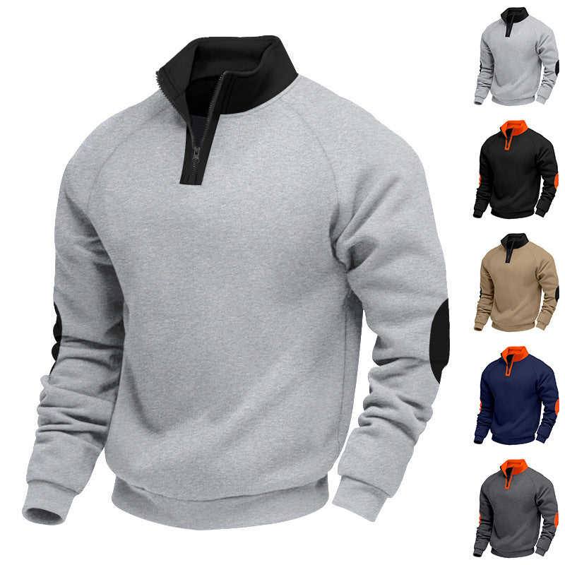 Herren nan Halbzip-Fleecepullover mit Stehkragen Raglanärmeln und Ellenbogenpatches R&B