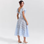 Damen Midikleid mit romantischer Spitzenstruktur und voluminösen Ärmeln R&B