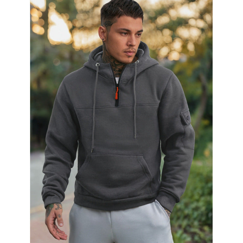 Herren Funktionaler Kapuzenpullover mit Halbreißverschluss und Seitentaschen R&B