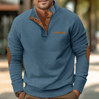 Herren nan gerippter Langarmpullover mit Stehkragen und Kunstleder-Ellenbogenbesatz R&B