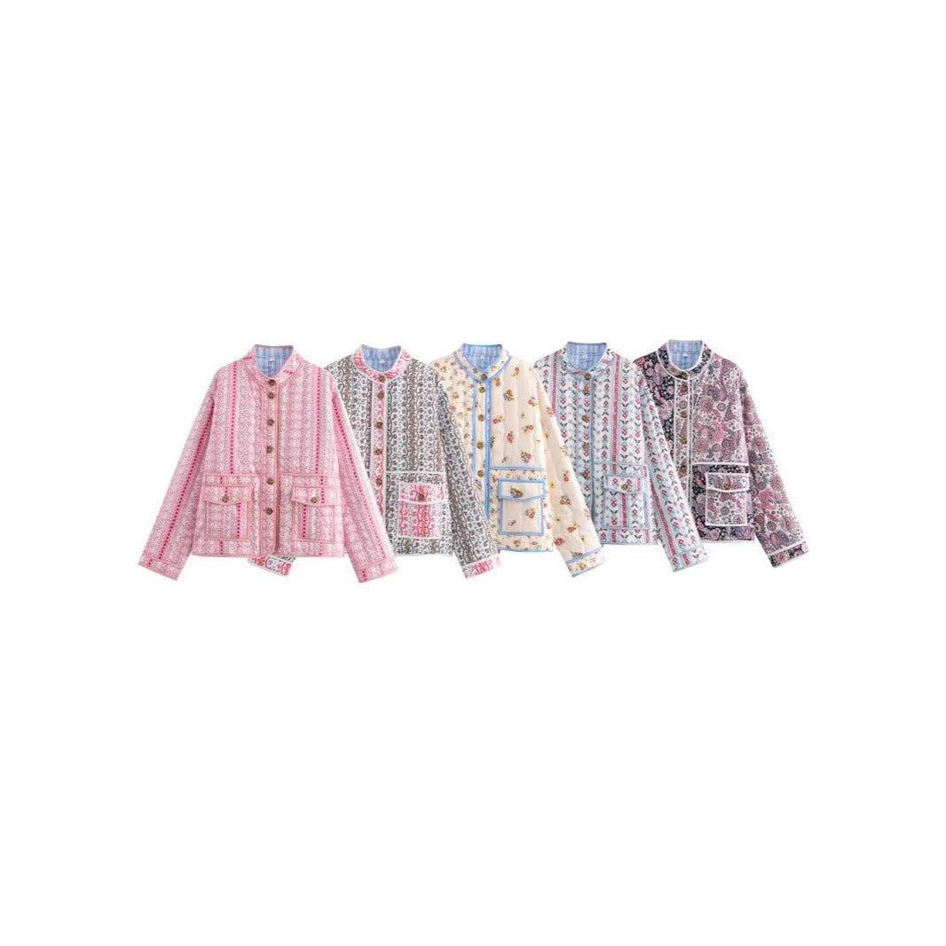 Damen Steppjacke mit floralen Mustern und praktischen Taschen R&B