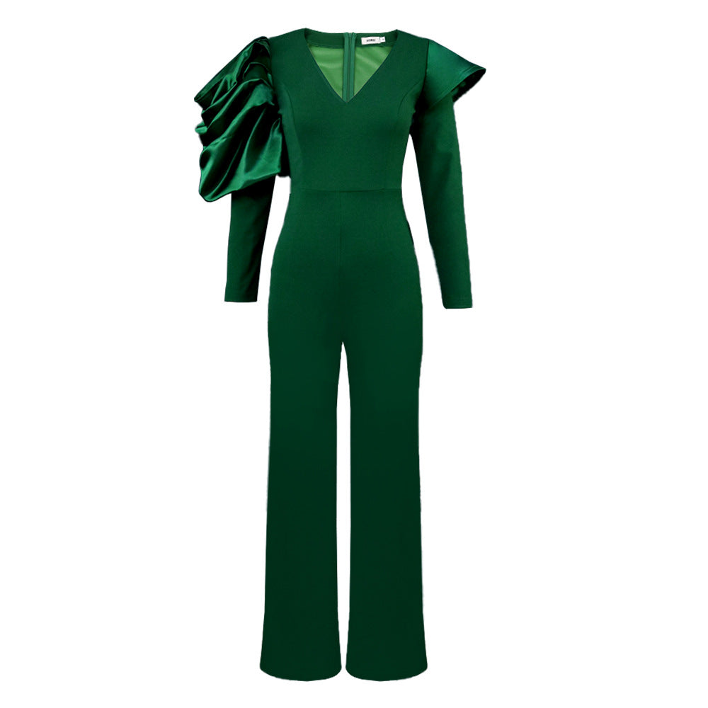 Damen Eleganter Jumpsuit mit dramatischen Puffärmeln und figurbetontem Schnitt R&B