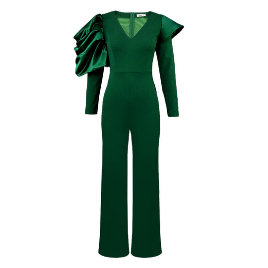Damen Eleganter Jumpsuit mit dramatischen Puffärmeln und figurbetontem Schnitt R&B