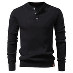 Herren nan gerippter Langarm-Henleypullover mit Stehkragen, feinem Rippstrick und schmaler Passform R&B