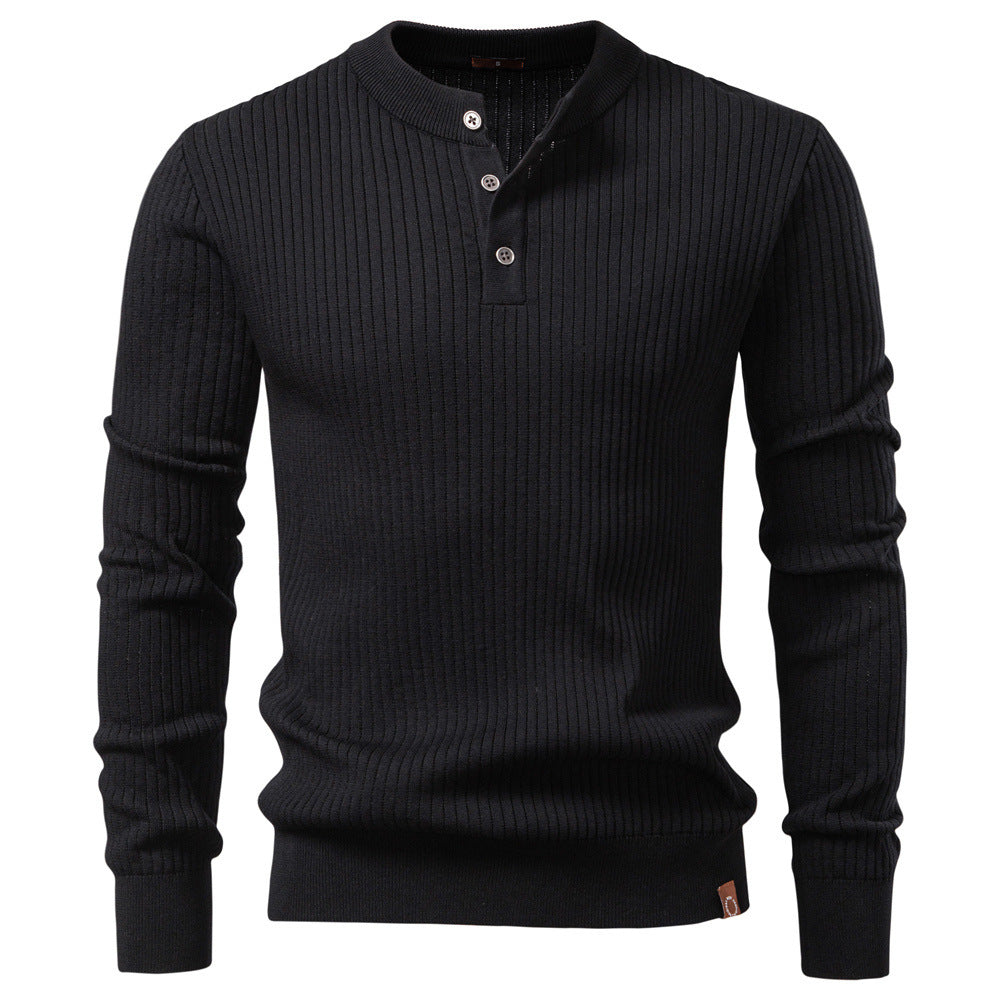 Herren nan gerippter Langarm-Henleypullover mit Stehkragen, feinem Rippstrick und schmaler Passform R&B