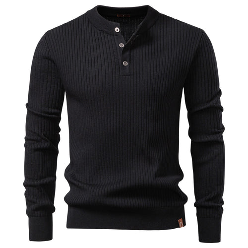 Herren nan gerippter Langarm-Henleypullover mit Stehkragen, feinem Rippstrick und schmaler Passform R&B