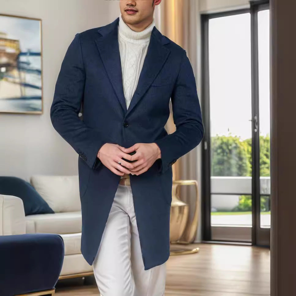 Herren eleganter Langmantel aus weichem Stoff R&B