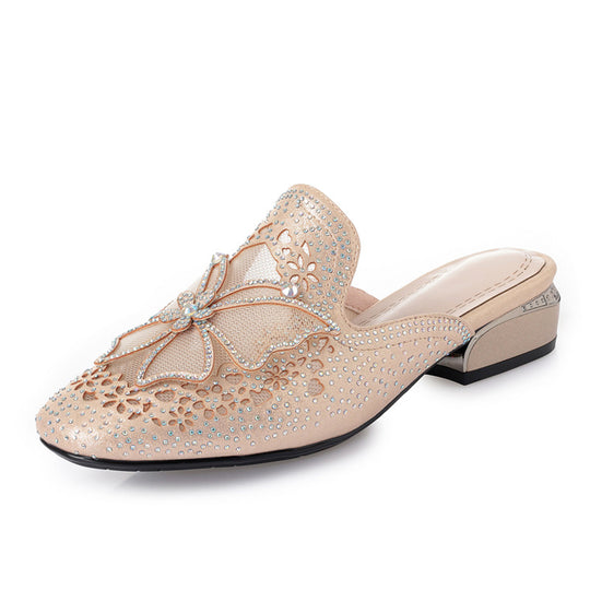Damen Mules mit funkelnden Strassverzierungen und elegantem Blütenakzent R&B