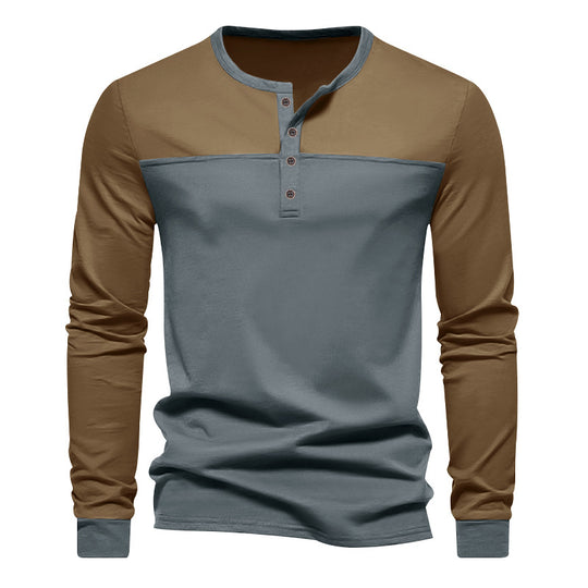 Herren nan langärmeliges Henleyshirt mit Kontrastpasse kurzer Knopfleiste und gerippten Bündchen R&B