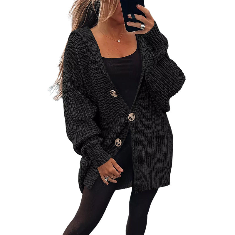 Damen Grobstrickjacke mit übergroßem Schnitt und eleganten Holzknöpfen R&B