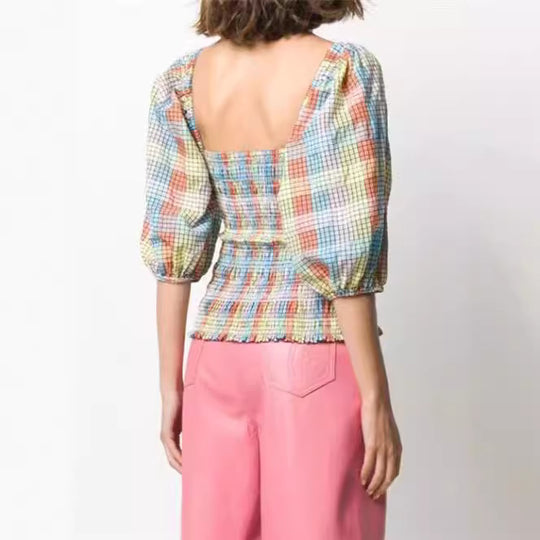 Damen Puffärmel Bluse mit kariertem Design R&B
