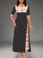 Damen Maxi-Kleid mit modischem Karomuster und geschmackvollen Knopfdetails R&B