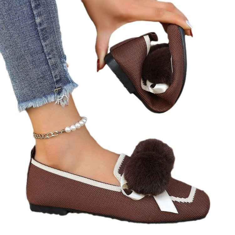 Damen Flauscher Pantoletten mit eleganten Pom-Pom-Applikationen R&B