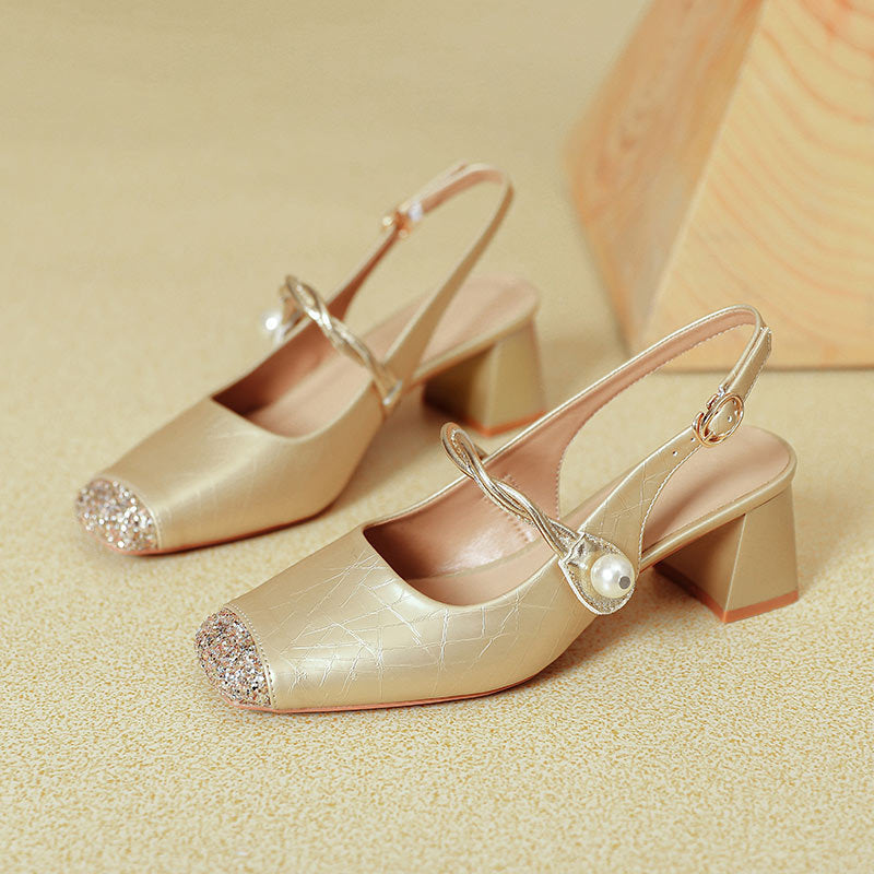 Damen Slingback Pumps mit funkelndem Strass und eleganter Schnalle