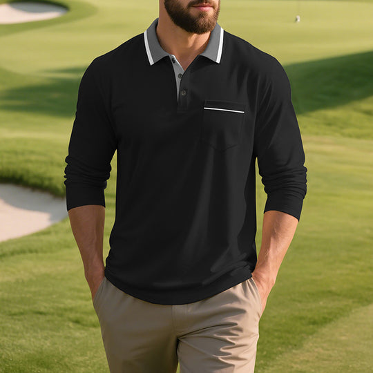 Herren Langarm Polo-Shirt aus atmungsaktivem Stoff mit modernem Kragen R&B