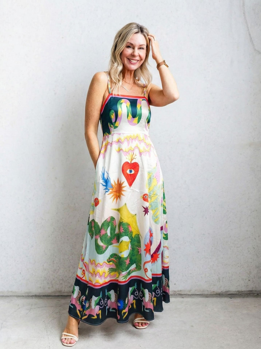 Damen Maxi-Kleid mit aufregendem Grafikdruck und verspieltem Design R&B