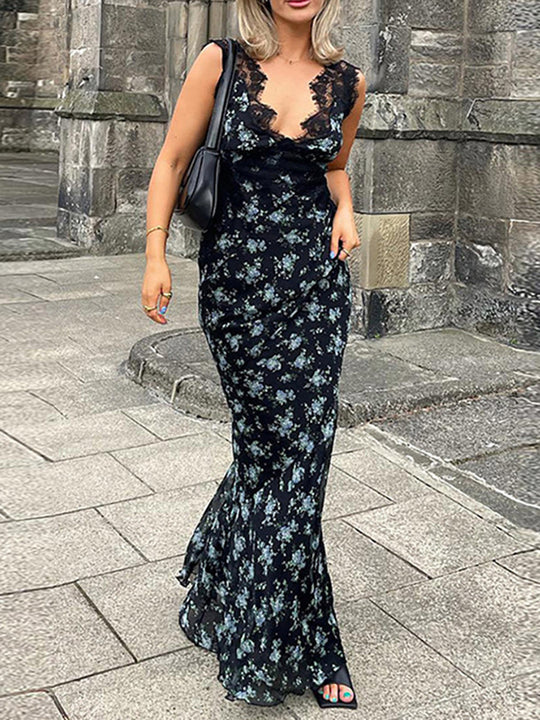 Damen Maxikleid mit floralen Spitzenakzenten R&B
