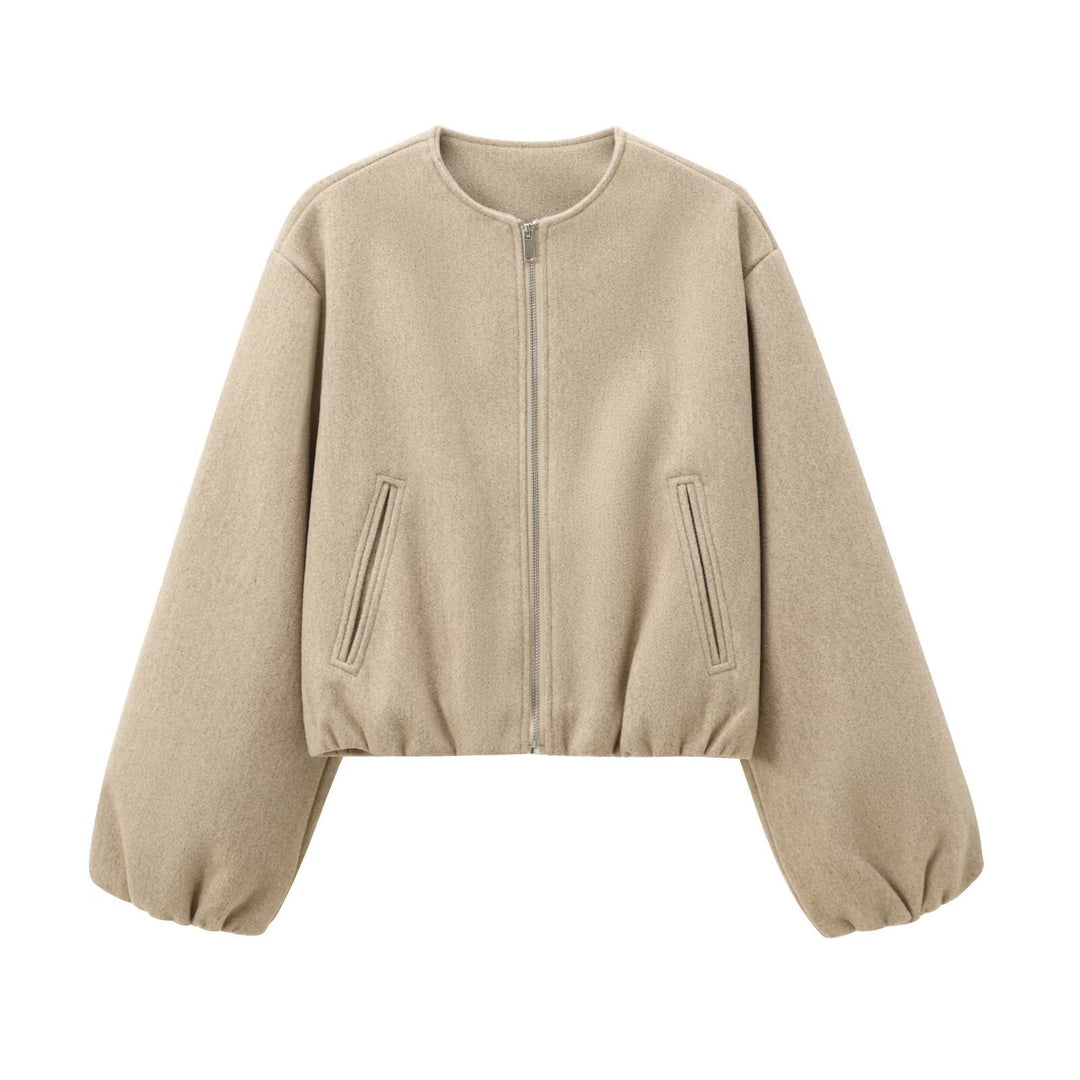 Damen modische Zip-Jacke mit oversized Ärmeln und tiefen Taschen R&B