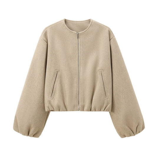 Damen modische Zip-Jacke mit oversized Ärmeln und tiefen Taschen R&B