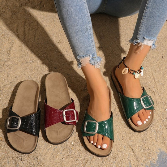 Damen komfortable Riemchen-Sandalen mit dekorativem Schnallen-Verschluss R&B