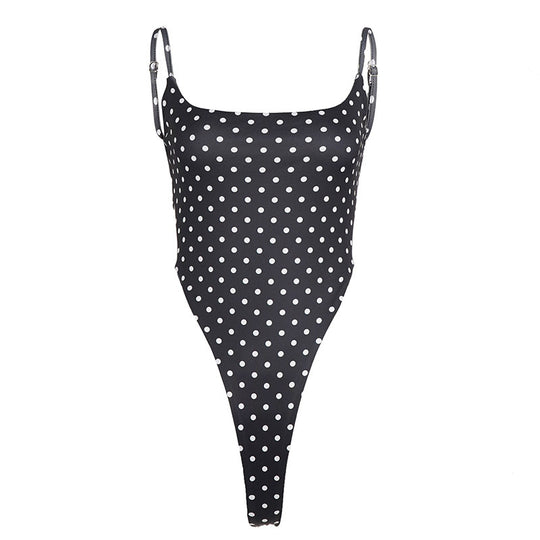 Damen Hochgeschnittener Einteiler Badeanzug mit gepunktetem Design R&B