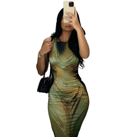 Damen Figurbetontes Maxikleid mit elegantem Grafikdruck und raffinierten Trägern R&B