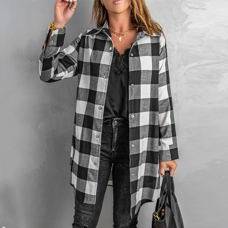 Damen Karierte Overshirtjacke aus weichem Stoff R&B