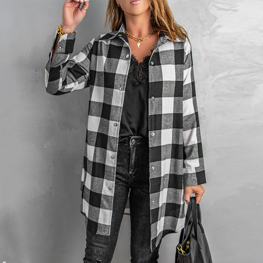Damen Karierte Overshirtjacke aus weichem Stoff R&B