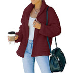 Damen kuschelige Fleecejacke mit Oversized-Schnitt und tiefem Kragen R&B