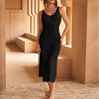 Damen Häkel-Midikleid mit raffiniertem Muster und elegantem Ausschnitt R&B