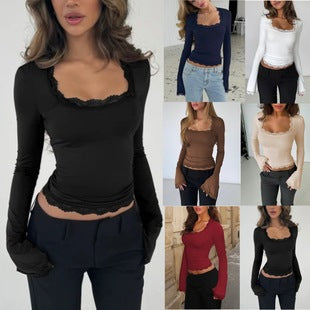 Damen Langarmshirt mit zartem Spitzenbesatz R&B