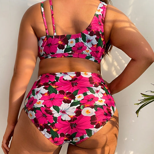 Damen nan Bikini-Set große Größen mit geformtem BH, V-Ausschnitt und hochgeschnittenem Taillenslip R&B