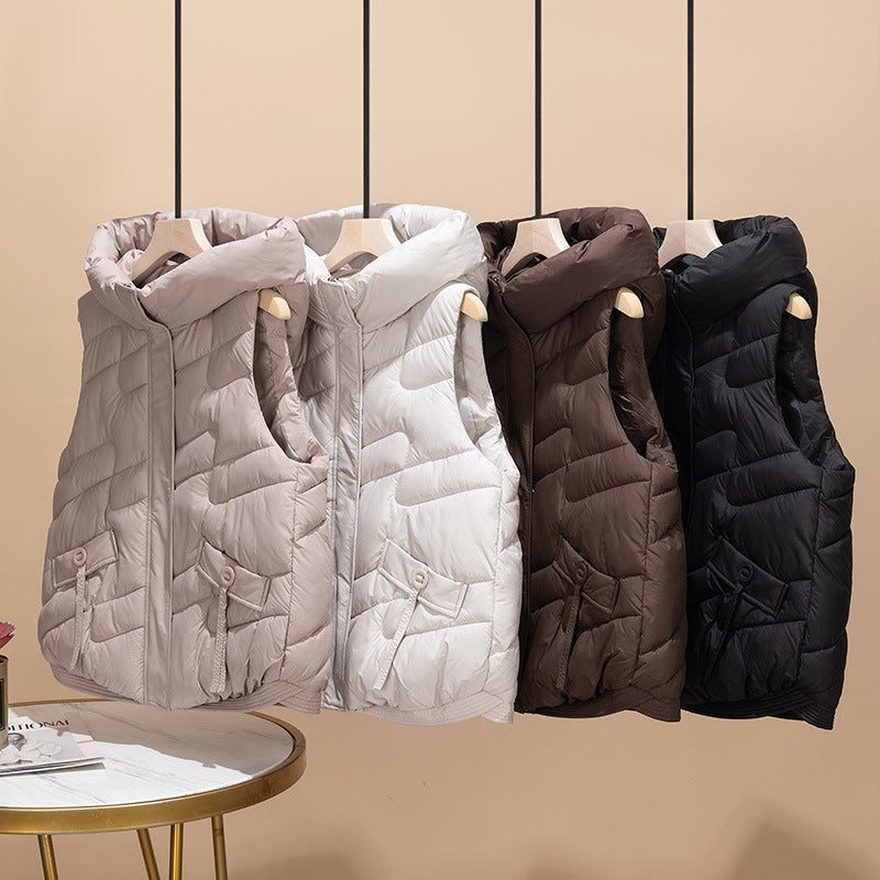 Damen Modische Steppweste mit Kapuze und eleganten Strickärmel R&B