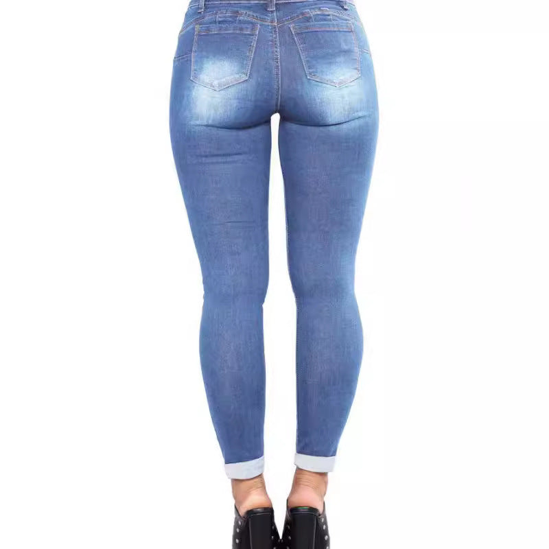 Damen Slim-Fit Jeanshosen mit Distressed-Details R&B