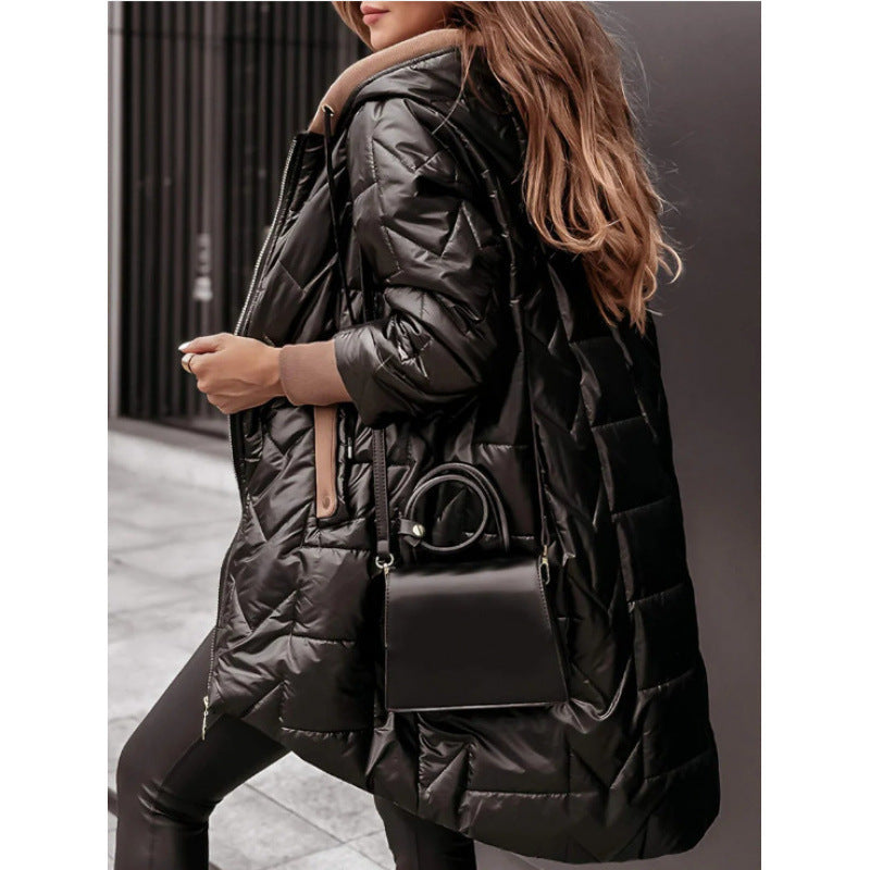 Damen Lässige Steppjacke mit Kapuze und großen Taschen R&B