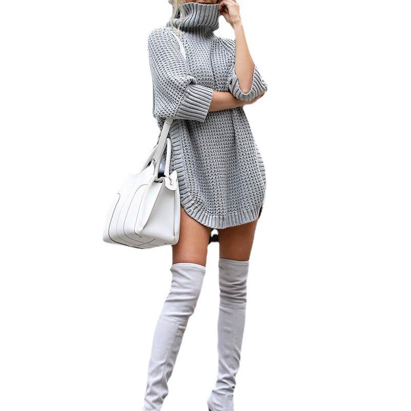 Damen Strickkleid mit hohem Kragen und modischem Oversized-Schnitt R&B