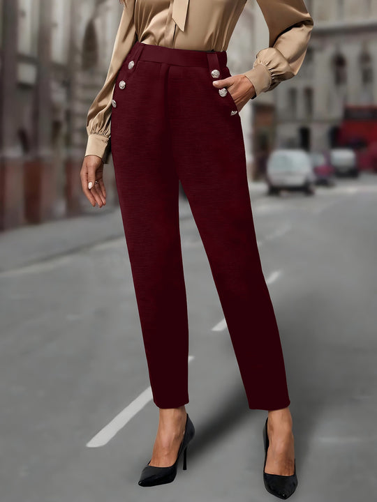 Damen elegante Anzughose mit doppeltem Knopfverschluss und schmalem Bein R&B