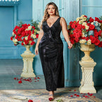 Damen Funktionsreiches Abendkleid mit tiefem V-Ausschnitt und hohem Schlitz R&B