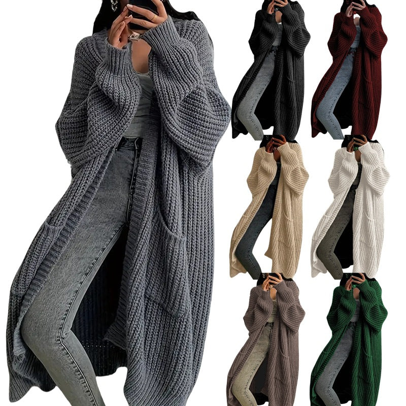 Damen Langer Strickcardigan mit seitlichen Taschen und lässigem Schnitt R&B