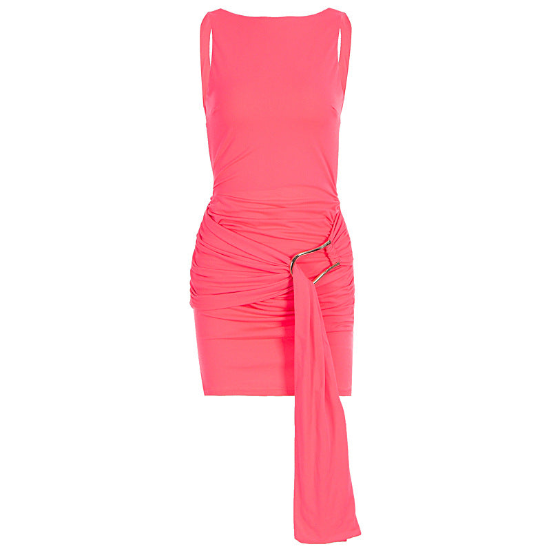 Damen figurbetontes Mini-Kleid mit eleganten Drapierungen und raffiniertem Bund R&B