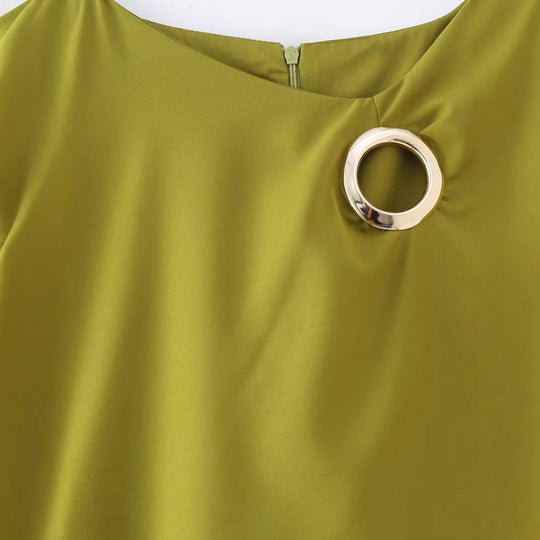 Damen elegantes Jersey-Kleid mit Detailrüsche und edlem Schmuckelement R&B