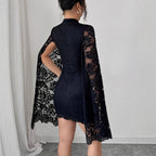 Damen nan tailliertes Spitzen-Minikleid mit hohem Stehkragen und dramatischen Cape-Ärmeln R&B
